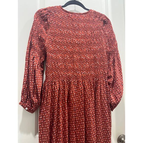 Madewell Challis Red Button-Front Mini Dress in Tiny Daisy Sz XS - Picture 9 of 11